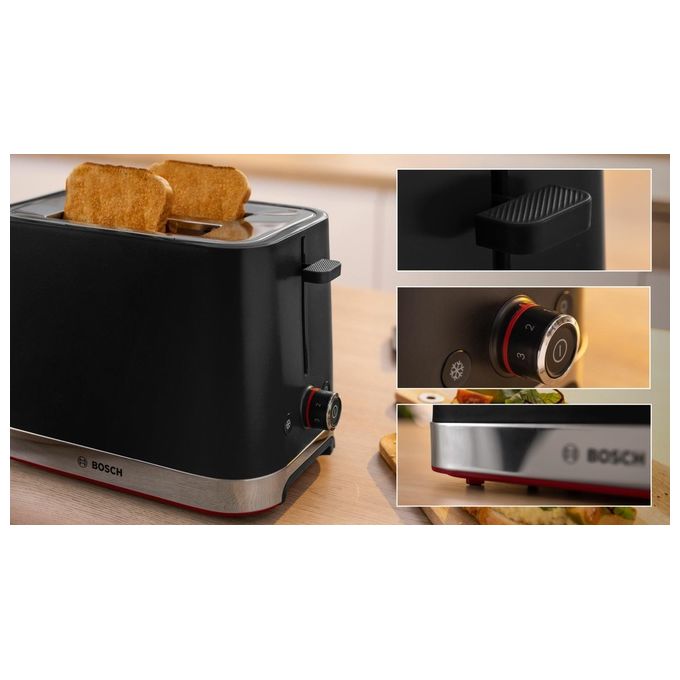 Bosch TAT4M223 MyMoment Tostapane 2 Fette 950W Griglia Scalda Panini 4 Livelli Doratura colore Nero Acciaio Inox