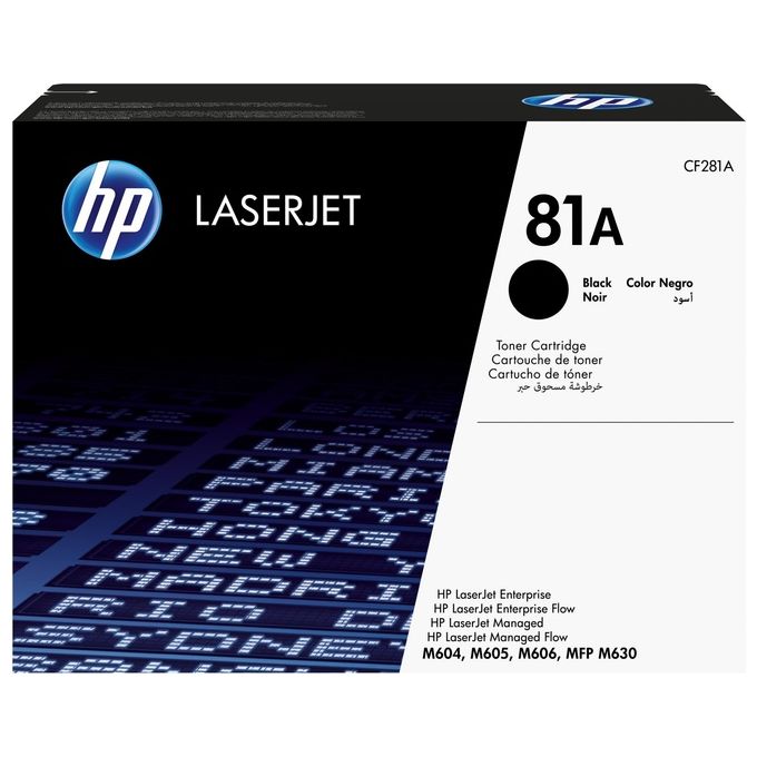 HP 81A CF281A Cartuccia Toner Originale per LaserJet Enterprise M606dn, M606x, M605n, M605dn, M605x, Enterprise Flow M630z, M630dn e M630f, Nero