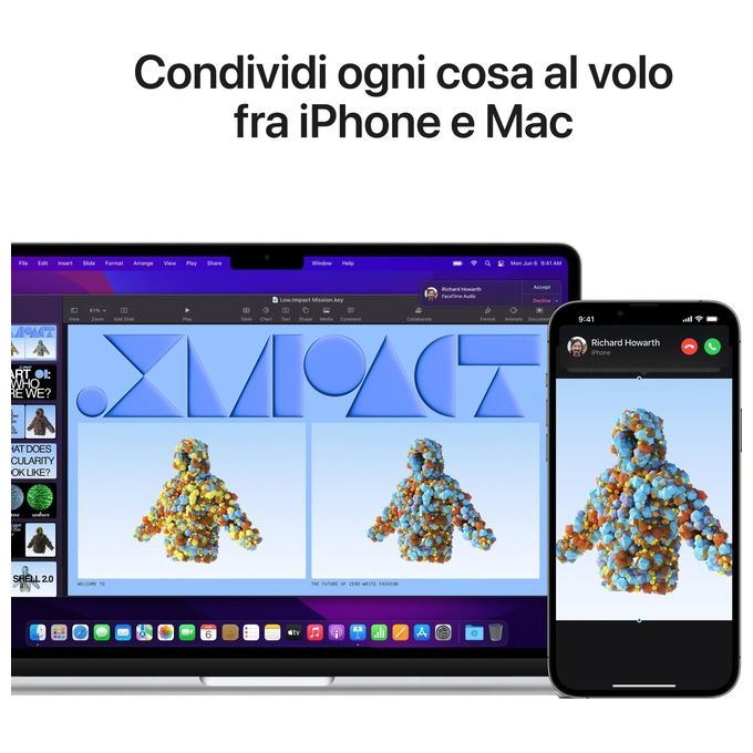 Apple MLXY3T-A MacBook Air Laptop 13,6'' M2 CPU 8-core GPU 8-core 8GB RAM 256GB SSD colore Argento