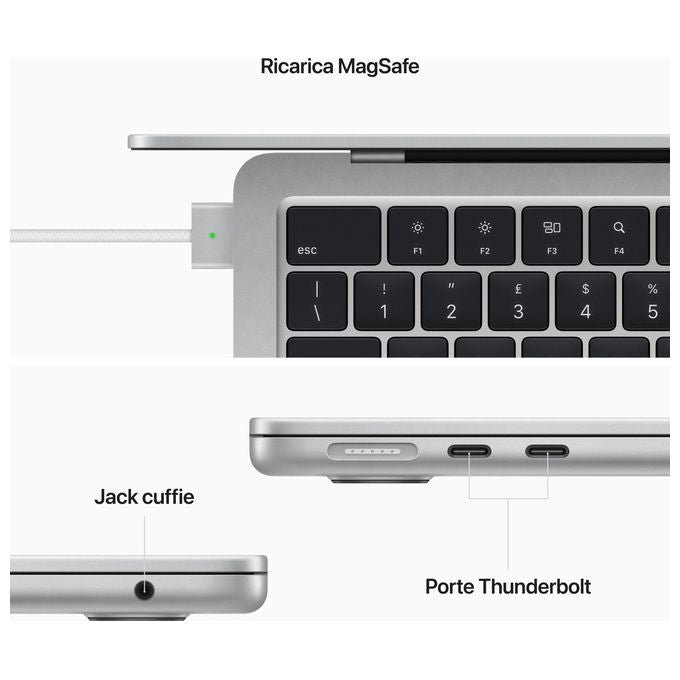 Apple MLXY3T-A MacBook Air Laptop 13,6'' M2 CPU 8-core GPU 8-core 8GB RAM 256GB SSD colore Argento