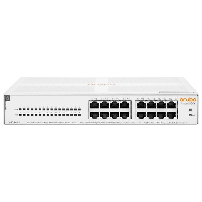HPE R8R48A#ABB Aruba Instant On 1430 Switch Non Gestito 16 Porte Gigabit PoE 124W Layer 2 colore Bianco