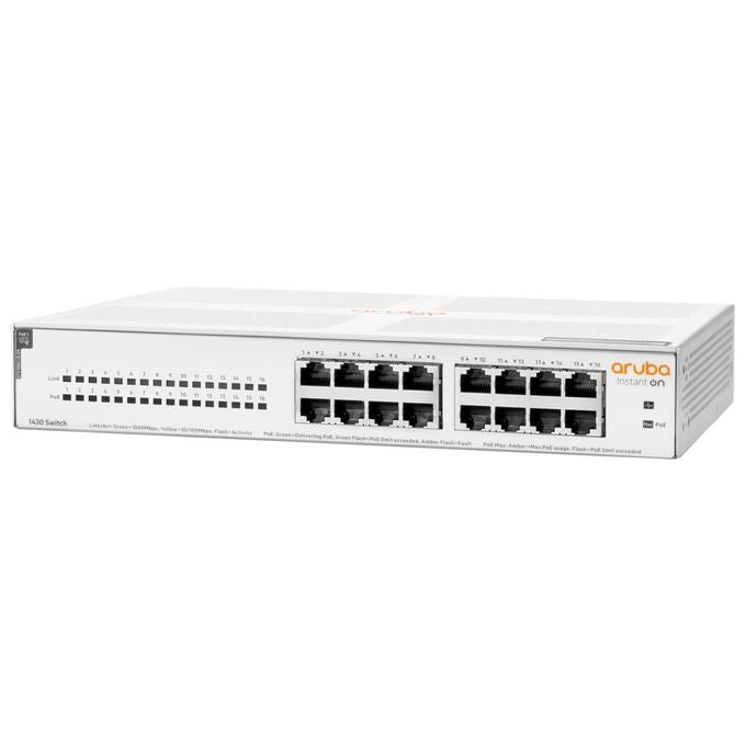 HPE R8R48A#ABB Aruba Instant On 1430 Switch Non Gestito 16 Porte Gigabit PoE 124W Layer 2 colore Bianco