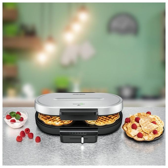 Rommelsbacher WA1250 Piastra per Waffle 2 Cialde Cuore 16 cm 1250 W Rivestimento Antiaderente Regolazione Temperatura Colore Argento