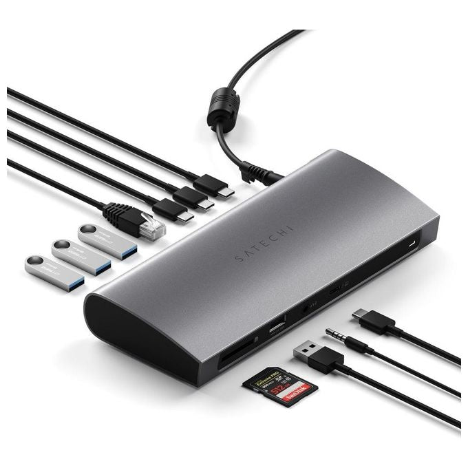 Satechi ST-UCT4DM Docking Station Thunderbolt 4 40Gbps 3x Thunderbolt 4 3x USB-A 3.2 Ethernet Gigabit SD UHS-II 96W colore Grigio Spaziale
