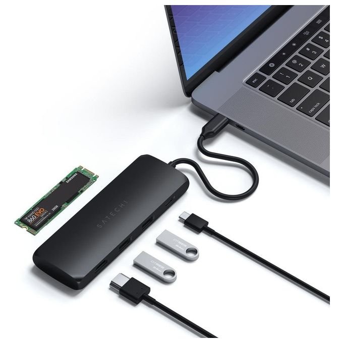 Satechi ST-UCHSEK Hub USB-C Multiporta con Alloggiamento SSD SATA M.2 HDMI 4K 60Hz 2x USB-A 3.2 Gen2 Power Delivery 100W colore Nero