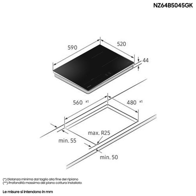 Samsung NZ64B5045GK Piano cottura a induzione 60cm 4 zone Flex Zone Slim Fit Wi-Fi colore Nero