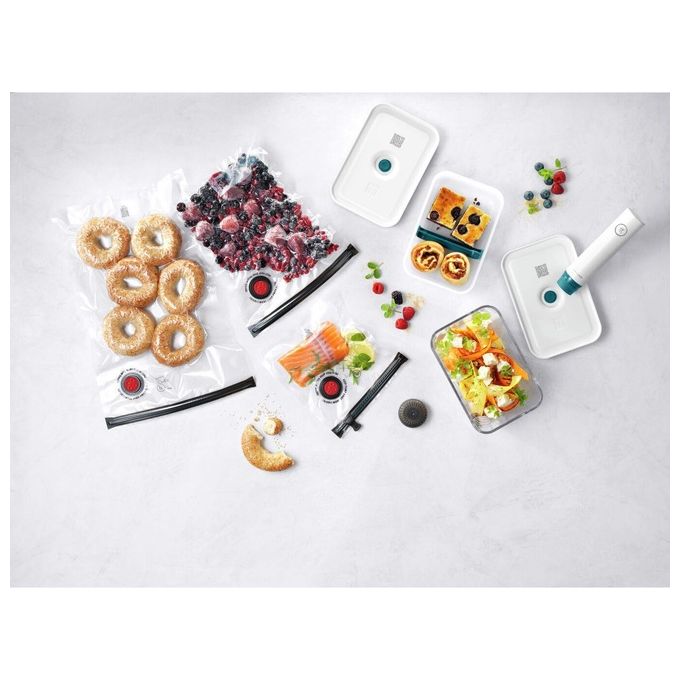 ZWILLING 36815-014-0 Macchina per sottovuoto Sigillatura sottovuoto 1 pompa Alimentazione 110 - 240 V Contenitore in vetro 5 sacchetti inclusi Cavo USB colore Blu