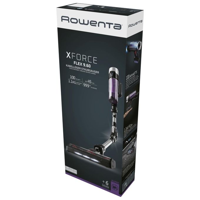 Rowenta RH2037WO X-Force Flex 9.60 Aspirapolvere a Bastone 2 in 1 Senza Sacchetto 100 AW 45 min autonomia 83 dB colore Nero Viola