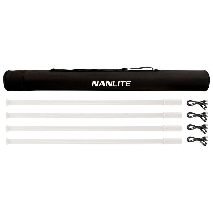 Nanlite PTT87X4KIT PavoTube T8-7X Kit da 4 Luci LED RGBWW Dimmerabili CRI 96 Temperatura Colore Variabile da 2700 K a 7500 K con Effetti FX Controllo App Bluetooth e DMX Custodia Inclusa colore Bianco Nero