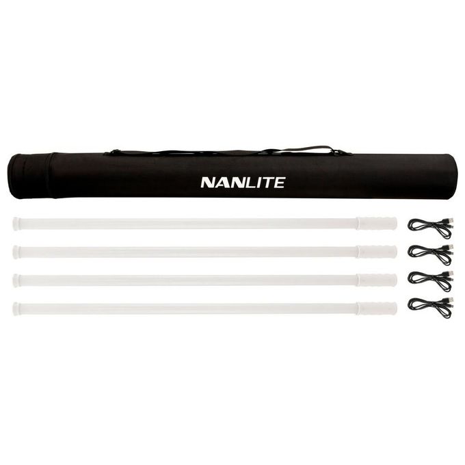 Nanlite PTT87X4KIT PavoTube T8-7X Kit da 4 Luci LED RGBWW Dimmerabili CRI 96 Temperatura Colore Variabile da 2700 K a 7500 K con Effetti FX Controllo App Bluetooth e DMX Custodia Inclusa colore Bianco Nero