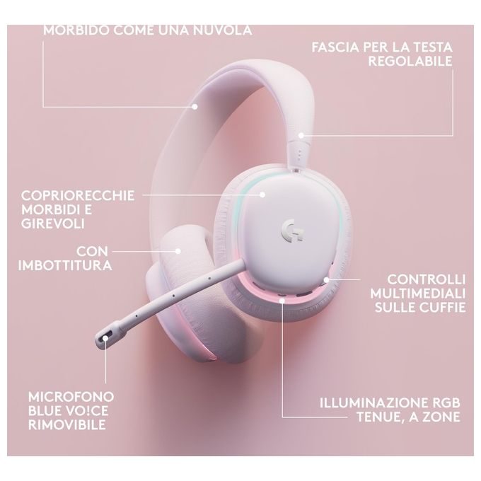 Logitech G 981-001083 G735 Cuffie da Gaming Wireless LIGHTSPEED Bluetooth Microfono Rimovibile 40 mm RGB LIGHTSYNC 273 g colore Bianco