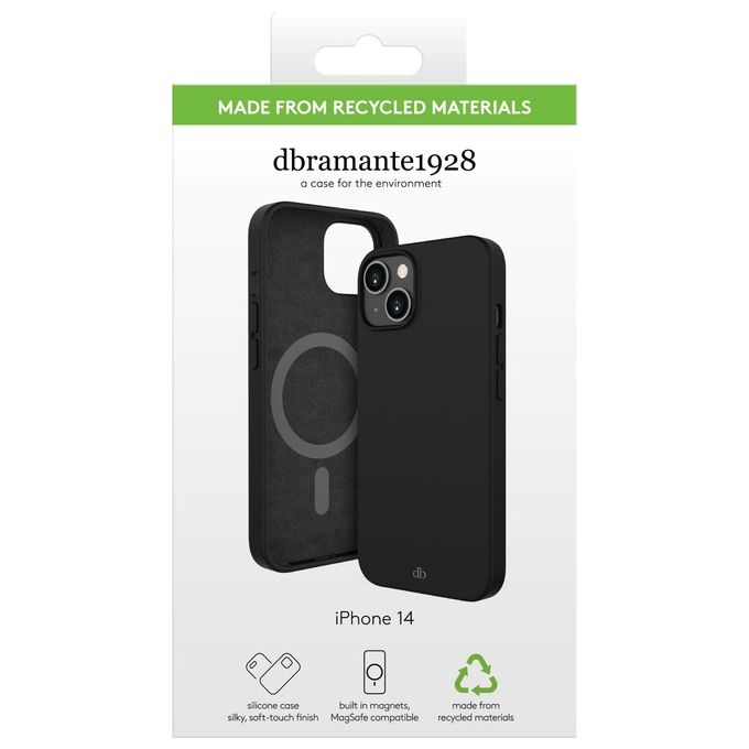 Dbramante1928 MO61NIBL1639 Monaco Cover Protettiva per iPhone 14 Compatibile con Ricarica Wireless MagSafe in Plastica Riciclata GRS colore Nero