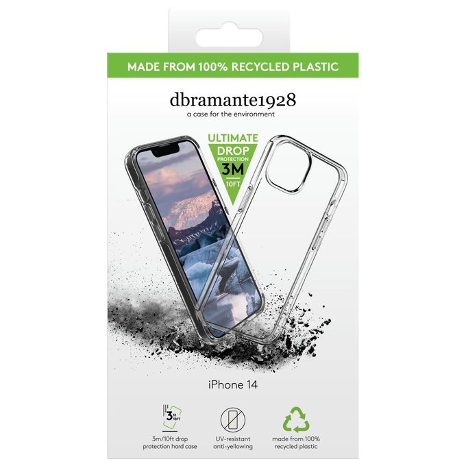 Dbramante1928 IP61CL001622 Iceland Pro Custodia per iPhone 14 in Plastica Riciclata Compatibile con Ricarica Wireless Protezione Caduta fino a 3 m colore Trasparente