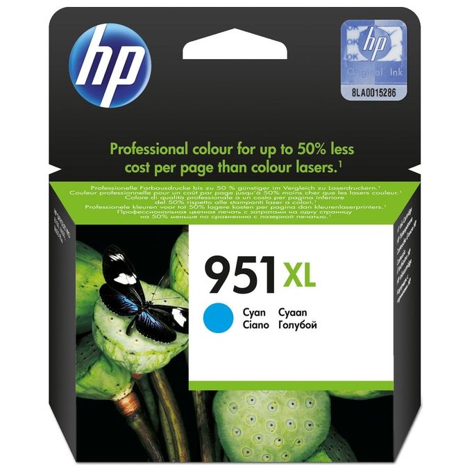 HP CN046AE 951XL Cartuccia Originale Inchiostro a Pigmento Alta Capacita' 1500 pagine 24 ml colore Ciano