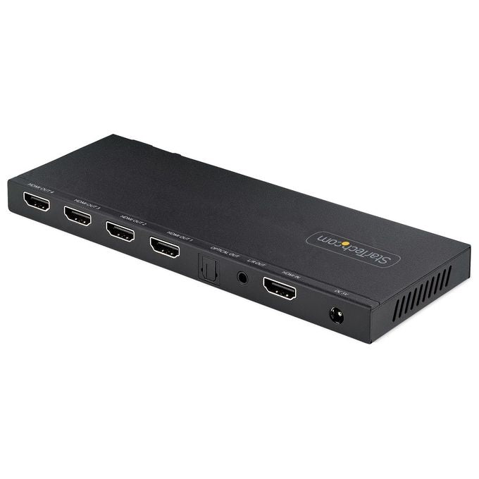 StarTech HDMI-SPLITTER-44K60S Splitter HDMI 4 Porte 4K 60Hz HDMI 2.0b Scaler Integrato Audio 7.1 3.5mm Ottico HDR colore Nero