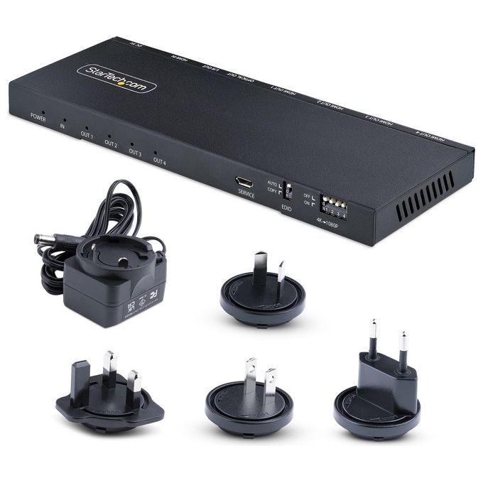 StarTech HDMI-SPLITTER-44K60S Splitter HDMI 4 Porte 4K 60Hz HDMI 2.0b Scaler Integrato Audio 7.1 3.5mm Ottico HDR colore Nero