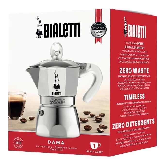 Bialetti 0002271 Dama Pure Ice Caffettiera Moka 1 tazza 0,075 L con Coperchio Trasparente e Valvola di Sicurezza colore Metallico