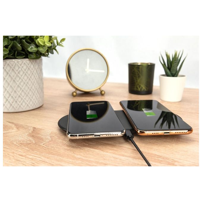 Digitus DA-10082 Pad di Ricarica Wireless Duo 2 Dispositivi 15W Qi Ricarica Rapida USB-C colore Nero
