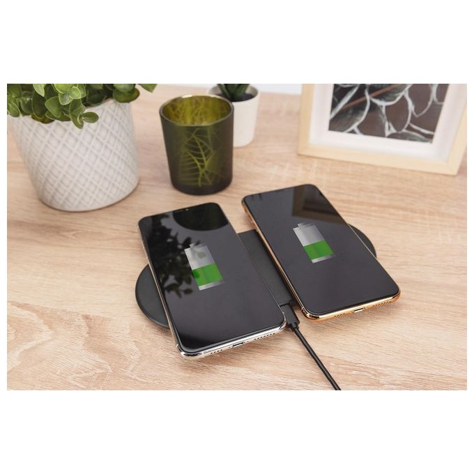Digitus DA-10082 Pad di Ricarica Wireless Duo 2 Dispositivi 15W Qi Ricarica Rapida USB-C colore Nero