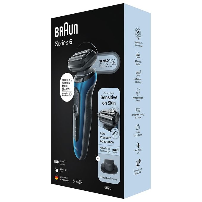 Braun 61-B1200S Series 6 Rasoio elettrico SensoFlex bagnato e secco 3 testine autonomia 50 min colore Nero Blu