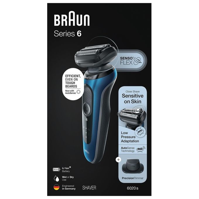 Braun 61-B1200S Series 6 Rasoio elettrico SensoFlex bagnato e secco 3 testine autonomia 50 min colore Nero Blu
