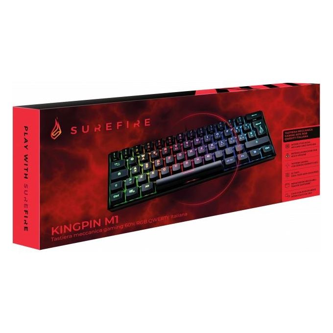 SureFire KINGPIN M1 Tastiera da gioco meccanica RGB 60% con switch rossi lineari anti-ghosting completo layout italiano QWERTY colore Nero