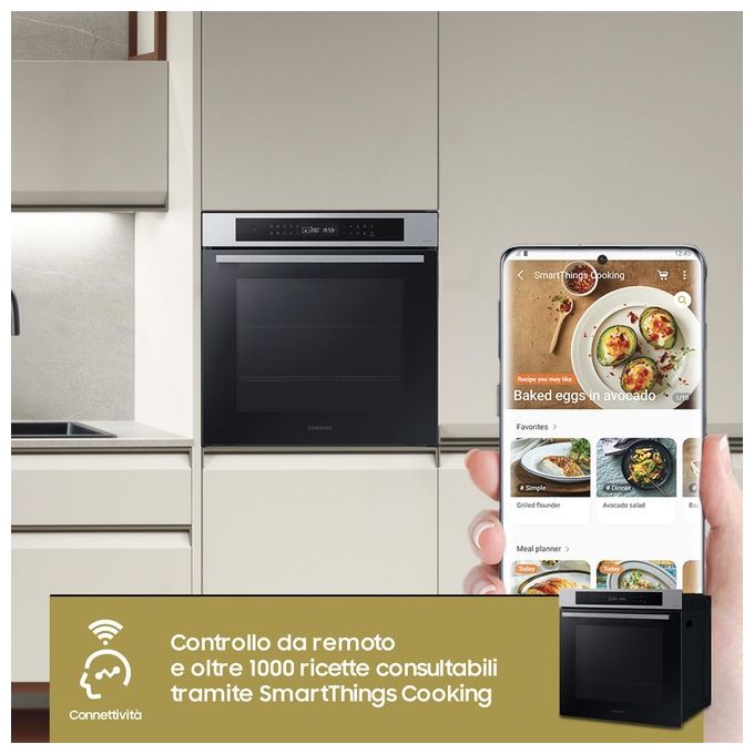 Samsung NV7B4040VBS Serie 4 Forno da incasso Elettrico Multifunzione 76 L Classe A+ Vapore Wi-Fi 20 programmi (60x60x57 cm) colore Nero Inox