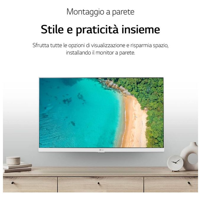 LG 27TQ615S Monitor TV 27'' Smart WebOS 22 Full HD IPS LED Wi-Fi Bluetooth DVB-T2 S2 colore Bianco