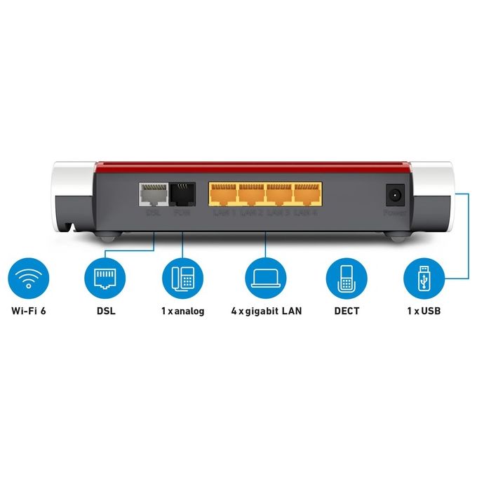 FRITZ! 20002944 FRITZ!Box 7530 AX Modem Router Wi-Fi 6 Dual Band ADSL VDSL Supervectoring Mesh DECT 4 Porte Gigabit USB colore Bianco