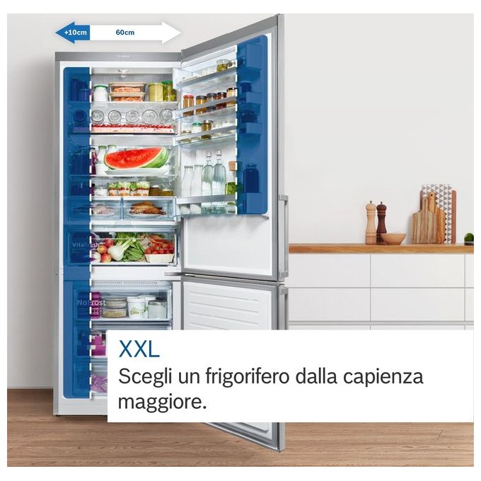 Bosch KGN492LDF Serie 4 Frigorifero Combinato 440 L 203 cm Classe D 35 dB Total No Frost VitaFresh XXL (203x70x66.7 cm) colore Acciaio Inox