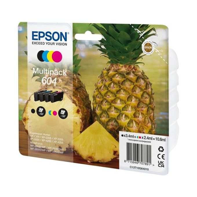 Epson C13T10G64010 604 Serie Ananas Multipack 4 Cartucce Inchiostro Resa Standard colore Nero Ciano Magenta Giallo