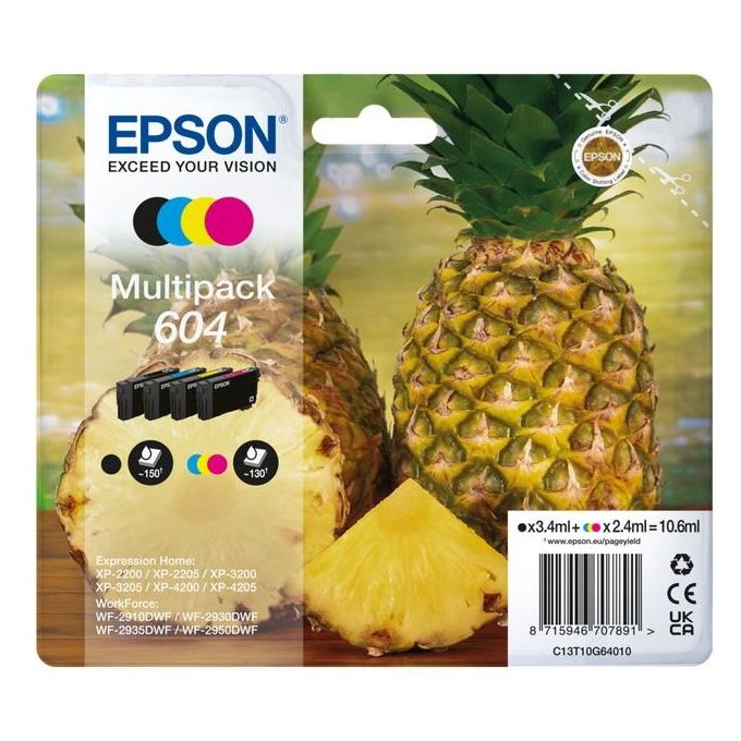 Epson C13T10G64010 604 Serie Ananas Multipack 4 Cartucce Inchiostro Resa Standard colore Nero Ciano Magenta Giallo