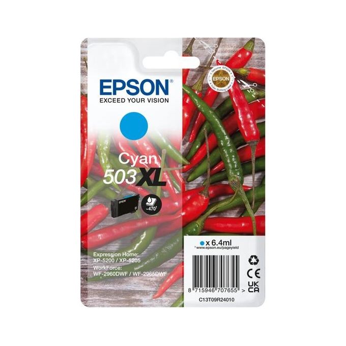 Epson C13T09R24010 Serie 503XL Cartuccia d'Inchiostro Originale Formato XL 6,4 ml Resa 470 Pagine colore Ciano