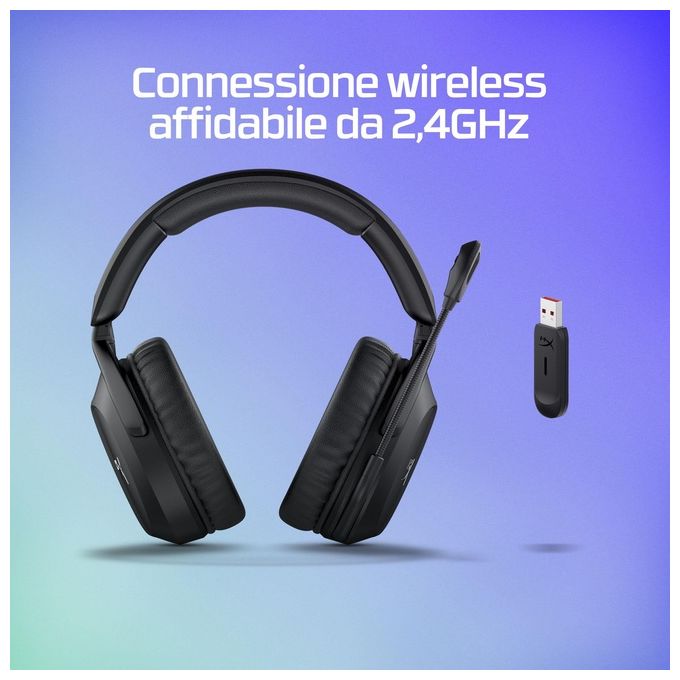 HyperX 676A2AA Cloud Stinger 2 Cuffie da Gaming Wireless 2.4 GHz Driver 50mm DTS Spatial Audio Autonomia 20 ore colore Nero