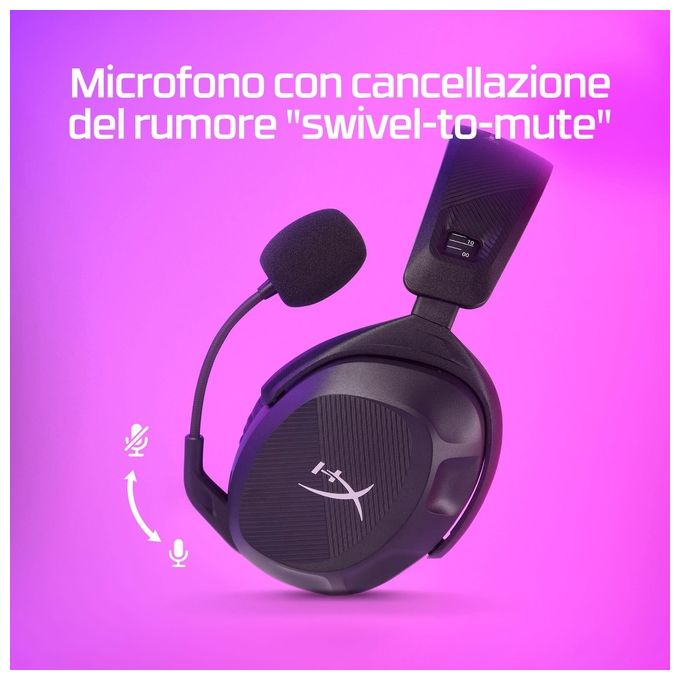 HyperX 676A2AA Cloud Stinger 2 Cuffie da Gaming Wireless 2.4 GHz Driver 50mm DTS Spatial Audio Autonomia 20 ore colore Nero