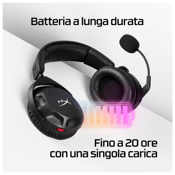 HyperX 676A2AA Cloud Stinger 2 Cuffie da Gaming Wireless 2.4 GHz Driver 50mm DTS Spatial Audio Autonomia 20 ore colore Nero