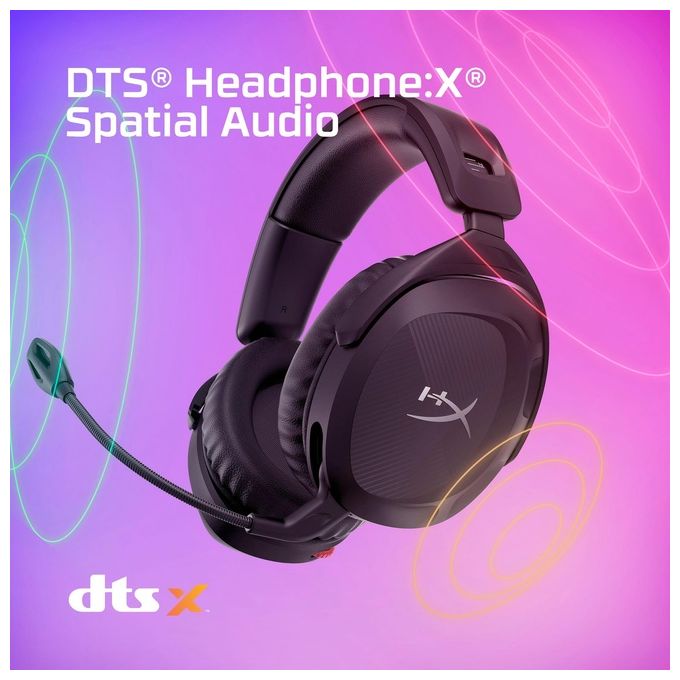 HyperX 676A2AA Cloud Stinger 2 Cuffie da Gaming Wireless 2.4 GHz Driver 50mm DTS Spatial Audio Autonomia 20 ore colore Nero