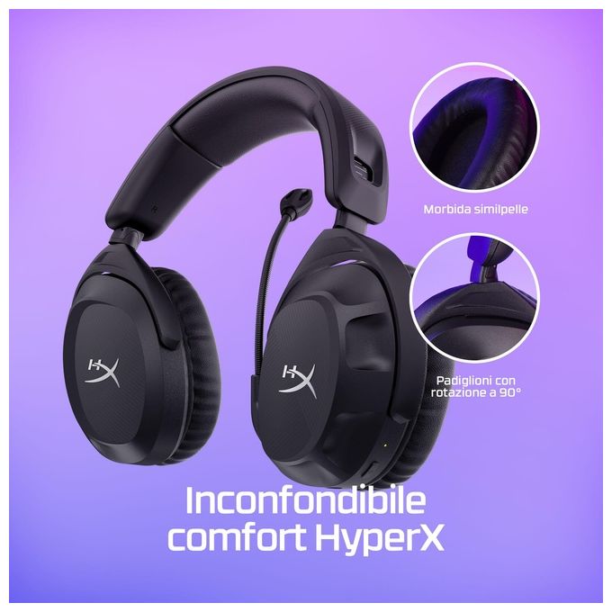 HyperX 676A2AA Cloud Stinger 2 Cuffie da Gaming Wireless 2.4 GHz Driver 50mm DTS Spatial Audio Autonomia 20 ore colore Nero