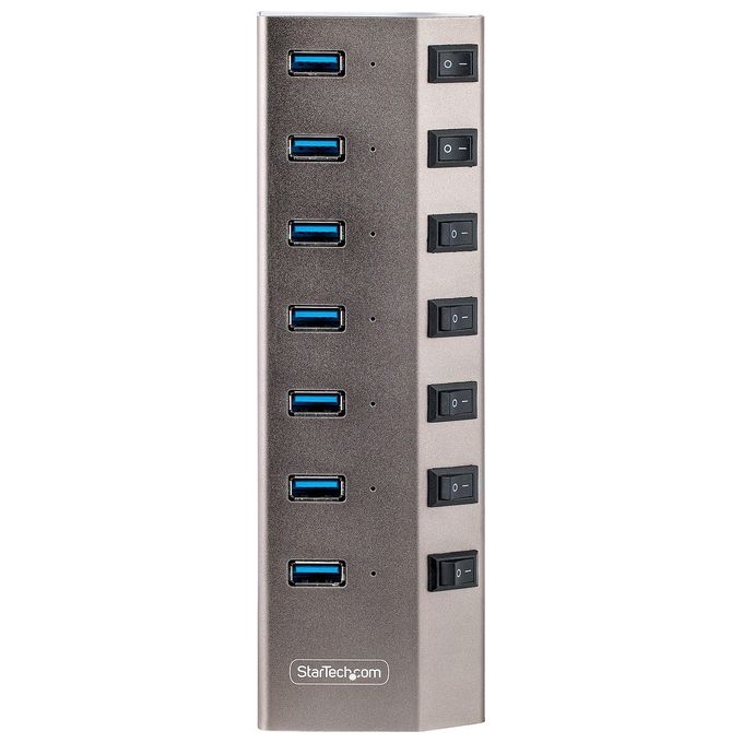 StarTech.com 5G7AIBS-USB-HUB-EU Hub USB 7 Porte Autoalimentato con Interruttori Individuali USB 3.2 Gen 1 5Gbps Cavo USB-C e USB-A Incluso colore Grigio