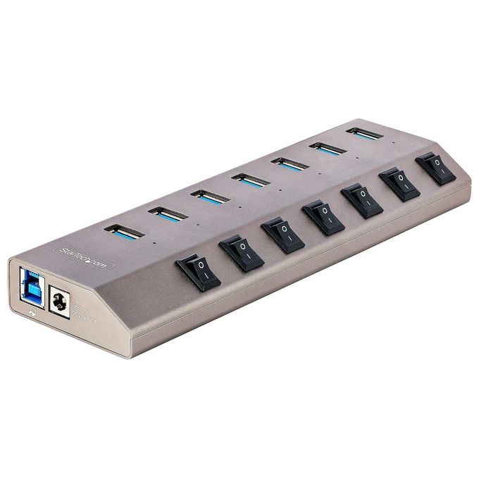 StarTech.com 5G7AIBS-USB-HUB-EU Hub USB 7 Porte Autoalimentato con Interruttori Individuali USB 3.2 Gen 1 5Gbps Cavo USB-C e USB-A Incluso colore Grigio