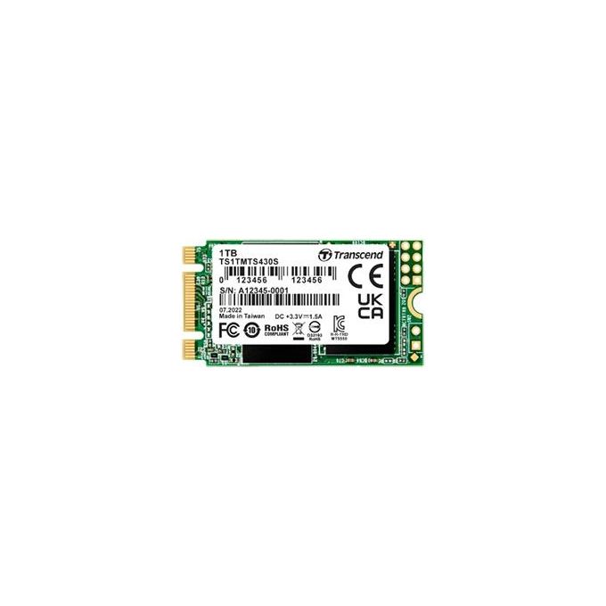 Transcend TS1TMTS430S MTS430S SSD interno M.2 2242 SATA III 1TB 3D NAND TLC velocita' lettura 560 MB-s scrittura 520 MB-s colore Nero