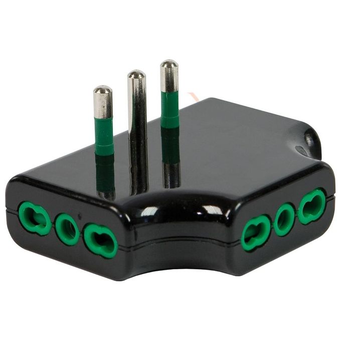 Adattatatore Triplo Piatto Spina 10A Nero