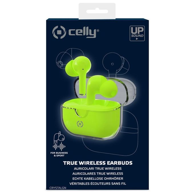 Celly CLEARGN Auricolari True Wireless In-Ear Bluetooth 5.3 Microfono Cancellazione Rumore Touch colore Verde