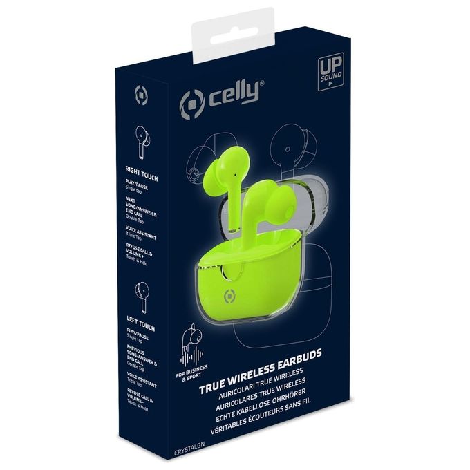 Celly CLEARGN Auricolari True Wireless In-Ear Bluetooth 5.3 Microfono Cancellazione Rumore Touch colore Verde