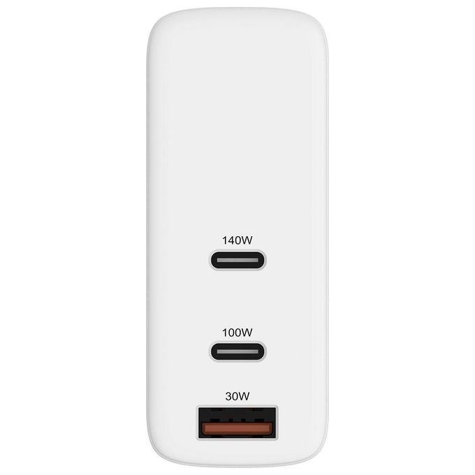 Targus HJG140WW HyperJuice Caricatore da Parete GaN 140W PD 3.1 3 Porte USB-C USB-A Ricarica Rapida colore Bianco