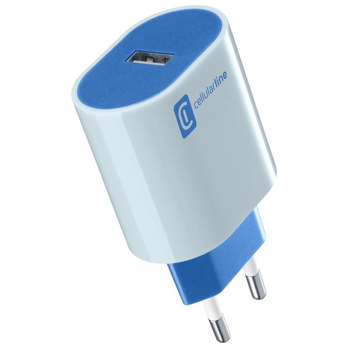 Cellularline ACHUSBSMART12WB Stylecolor Caricabatterie da Rete 12W USB Universale protezione surriscaldamento colore Blu