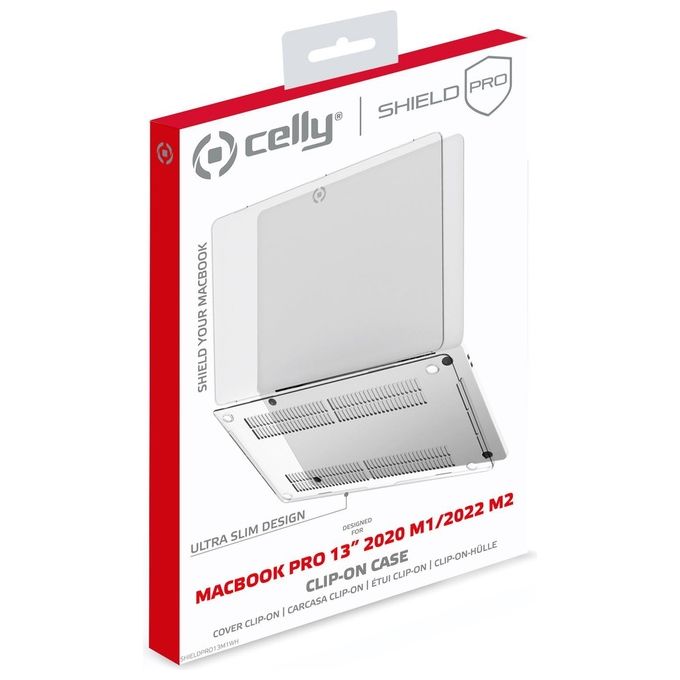 Celly SHIELDPRO13M1WH Custodia Rigida MacBook Pro 13'' M1 M2 Semi Trasparente Protezione Graffi Urti colore Bianco