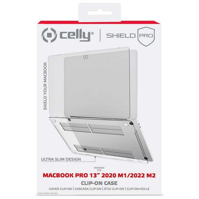 Celly SHIELDPRO13M1WH Custodia Rigida MacBook Pro 13'' M1 M2 Semi Trasparente Protezione Graffi Urti colore Bianco