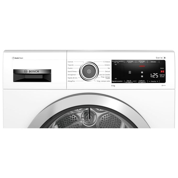 Bosch WTX87MW9IT Serie 8 Asciugatrice Pompa di Calore 9 Kg Classe A+++ AutoDry AutoClean SensitiveDrying (84x60x61 cm) colore Bianco
