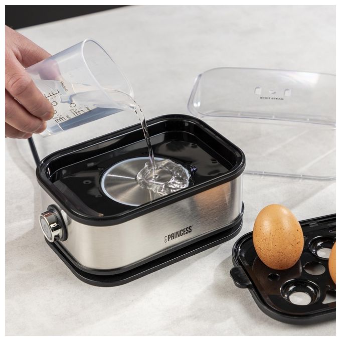 Princess 01.262046.01.001 Cuociuova 6 Uova 400 W Acciaio Inox Senza BPA con Misurino colore Nero Argento